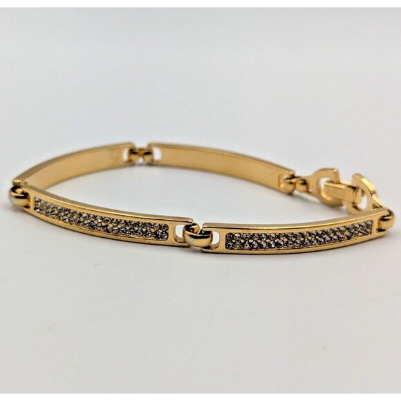 Vintage Christian Dior Gold Tone Clear Rhinestone Panel/Tennis Style Bracelet 7" - Picture 2 of 15